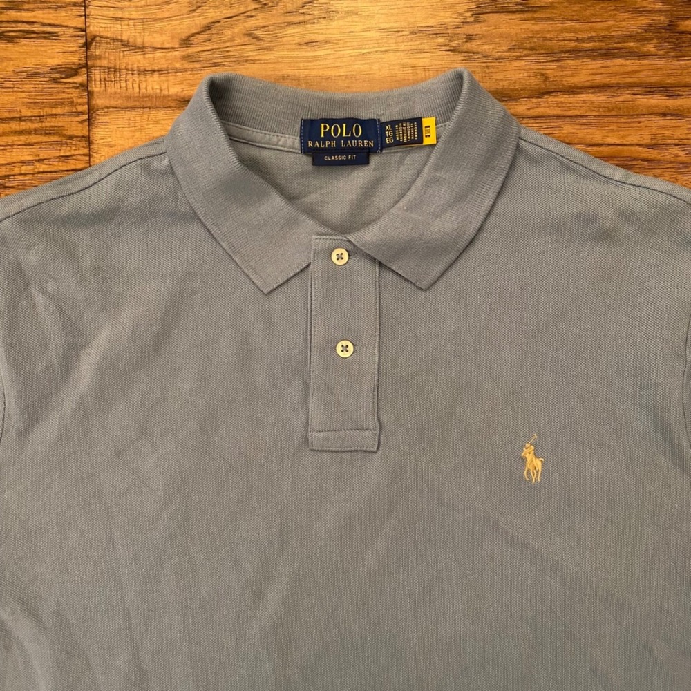 Polo Ralph Lauren Polo Shirt Men XL Blue Classic Fit Short Sleeve Yellow Pony